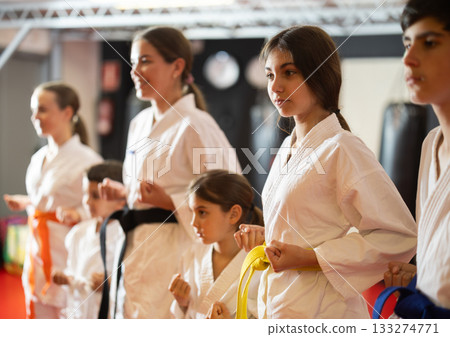 group of children engaged in karate 133274771