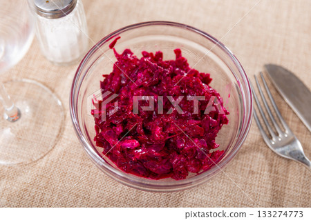 Salad made from boiled grated beetroot close up 133274773