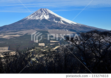 Mount Fuji and the Hoei Crater as seen from Mount Echizen in the Ashitaka Mountains Mount Fuji and the Hoei Crater as seen from Mount Echizen in the Ashitaka Mountains 133274818