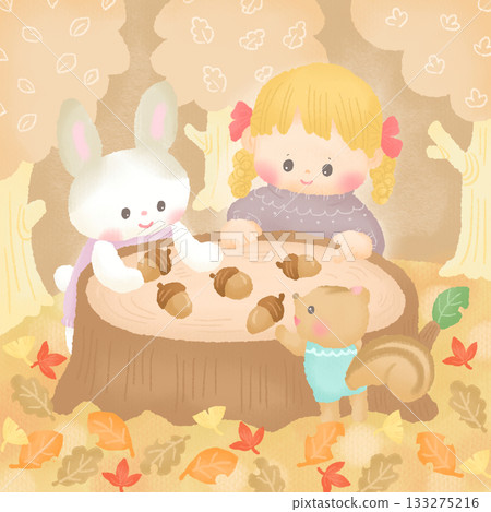 Autumn forest_acorns, animals and girls 133275216