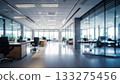 A bright, vacant office overlooking the city's skyscrapers. A modern workspace with natural light, perfect for company introductions and business meetings. 133275456