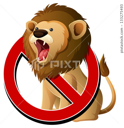 Cartoon Lion with Prohibition Symbol Overlay 133275493