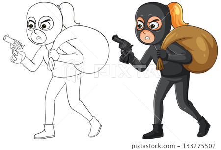 Female Burglar in Mask Carrying Sack and Toy Gun Female Burglar in Mask Carrying Sack and Toy Gun 133275502