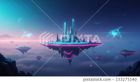 未來漂浮城市－空中霓虹城市景觀 133275540