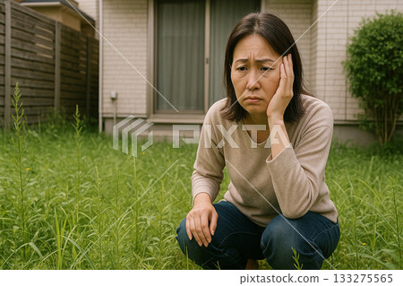 Garden weeds and a woman's expression 0148 133275565
