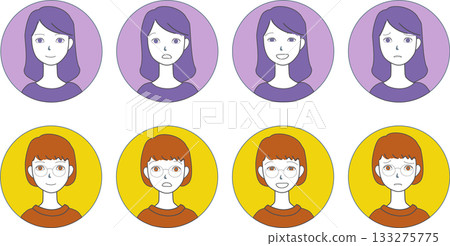 Women's facial expression illustration icon set 133275775