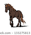 水墨畫風格的步行馬（棕色） 133275813