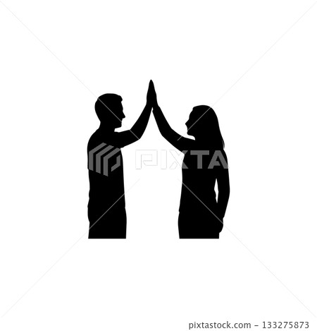 high five silhouette two people greeting teamwork success celebration isolated on white background 133275873