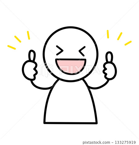 A simple deformed illustration of a person smiling and making a nice pose with both hands A simple deformed illustration of a person smiling and making a nice pose with both hands 133275919