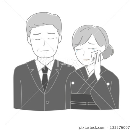 A sad senior couple in mourning clothes 133276007
