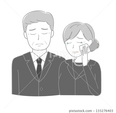 一對身著喪服、神情悲傷的老夫婦 133276403