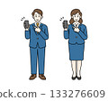 Men and women in suits smiling and making an OK pose Full-body illustration of an office worker holding a smartphone 133276609