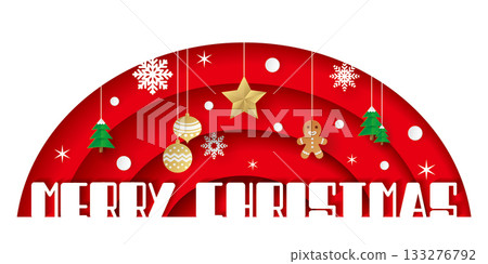 冬季世界雪紙工藝風格雪景，耶穌降生背景寬幅公告海報素材片 133276792