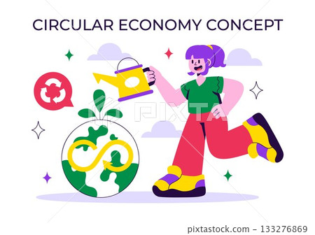 Circular Economy Vector Illustration to Maintain the Value of Products, Raw Materials and Resources by Eliminating Waste and Pollution in a Background 133276869