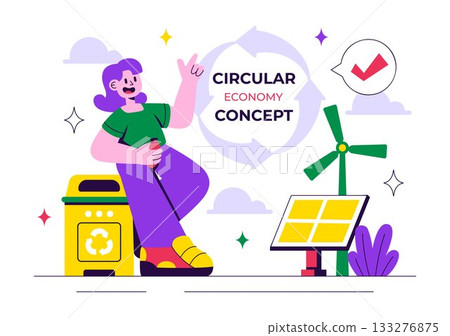 Circular Economy Vector Illustration to Maintain the Value of Products, Raw Materials and Resources by Eliminating Waste and Pollution in a Background 133276875