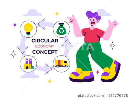 Circular Economy Vector Illustration to Maintain the Value of Products, Raw Materials and Resources by Eliminating Waste and Pollution in a Background 133276878