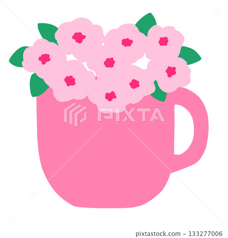 粉紅色花朵和杯子 133277006