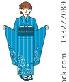 Light blue furisode (long-sleeved kimono) - front 133277089