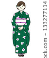 Green furisode (long-sleeved kimono) - front 133277114