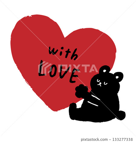 A love message illustration featuring a red heart and the handwritten letters "with LOVE," and two sitting black bears embracing each other. A love message illustration featuring a red heart and the handwritten letters "with LOVE," and two sitting black bears embracing each other. 133277338