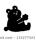 A cute hand-drawn bear silhouette illustration sitting, stretching both arms and lifting something. 133277341