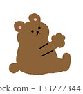A cute hand-drawn bear silhouette illustration sitting, stretching both arms and lifting something. 133277344