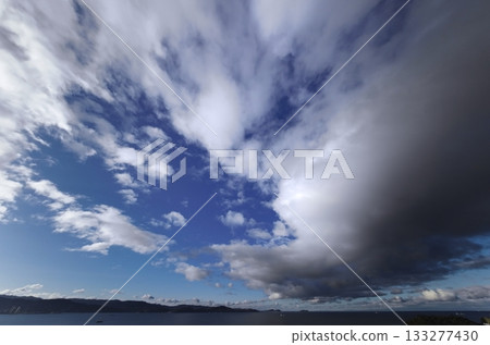 Dynamic morning sky with a variety of clouds, winter, ultra-wide angle, sky-focused, 240226am 133277430