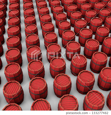 Rows of Red Wooden Barrels Arranged in a Geometric Pattern. 3D Illustration. File with Clipping Path Rows of Red Wooden Barrels Arranged in a Geometric Pattern. 3D Illustration. File with Clipping Path 133277482