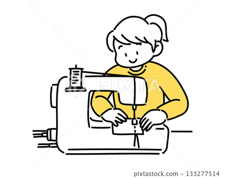A woman sewing a sewing machine A woman sewing a sewing machine 133277514