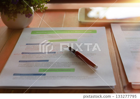 proofreading worksheet on wooden table proofreading worksheet on wooden table 133277795