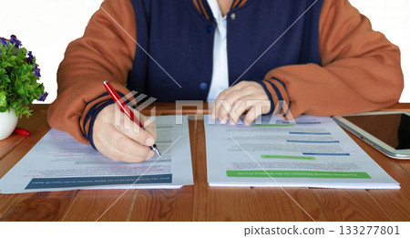 proofreading worksheet on wooden table proofreading worksheet on wooden table 133277801