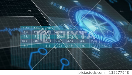 Displaying numeric data table with circular HUD gauge and waveform trace in virtual dashboard 133277948