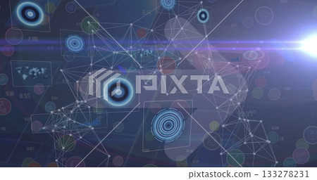 Pulsing translucent head silhouette hovering over digital grid, with nodes and radar interface 133278231