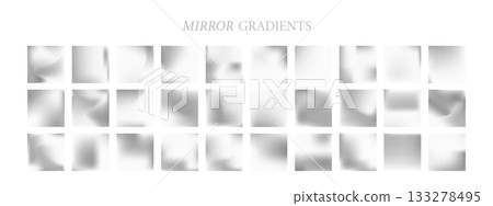 Silver mirror gradient. Set of vector square swatches. Abstract metal surface and shiny foil texture for smooth steel design 133278495