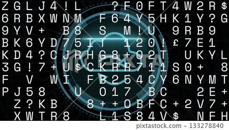 Showing cloud sync icon glowing in UI environment, with turquoise ring and alphanumeric characters Showing cloud sync icon glowing in UI environment, with turquoise ring and alphanumeric characters 133278840
