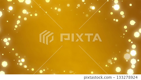 Forming glowing bokeh border in digital composition, with hexagonal and circular light particles 133278924
