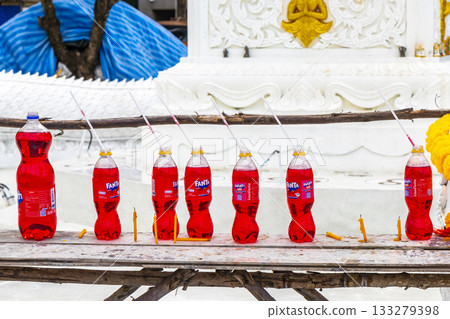 White and golden Thai temple Naga dragons in Patong Phuket Thailand. 133279398