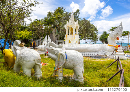 White and golden Thai temple elephant dragons in Patong Thailand. 133279400