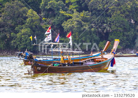 Longtail boat long tail boats at the Patong Beach Thailand. 133279520