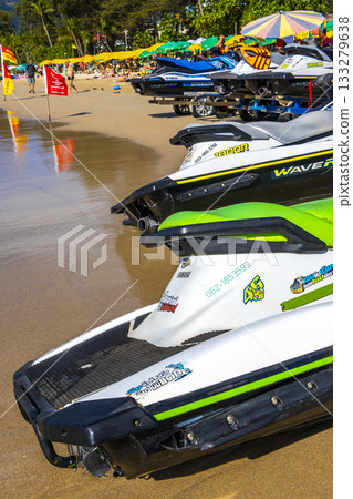 Jet ski jetski and turquoise blue water Patong Beach Thailand. Jet ski jetski and turquoise blue water Patong Beach Thailand. 133279638