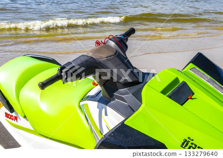 Jet ski jetski and turquoise blue water Patong Beach Thailand. 133279640