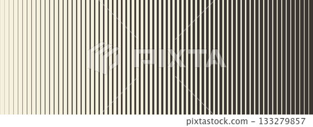 Retro linear halftone gradation texture. Parallel repeating stripe transition background. Fading thick to thin line gradient pattern. Vertical strip wallpaper for overlay, print, cover design. Vector 133279857