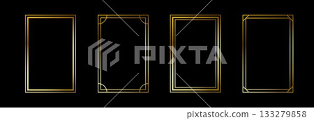 Gold thin rectangle frame set. Shining golden squared borders in art deco style. Thin linear rectangular cadre collection. Vector glowing shiny boarder element pack for photo, poster, tarot card Gold thin rectangle frame set. Shining golden squared borders in art deco style. Thin linear rectangular cadre collection. Vector glowing shiny boarder element pack for photo, poster, tarot card 133279858