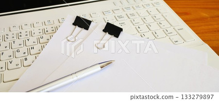 Desk work, presentation materials, blank copy paper, banner material 133279897