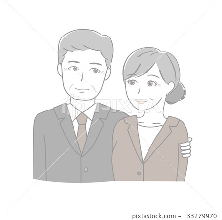 Senior men and women in suits leaning against each other Senior men and women in suits leaning against each other 133279970