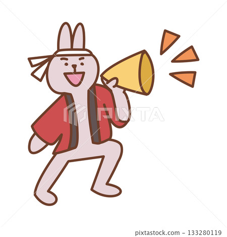 A rabbit character wearing a happi coat and calling out to customers A rabbit character wearing a happi coat and calling out to customers 133280119