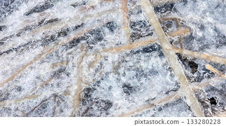 Close-up of an ice covered ground with dry grass under frost and ice Close-up of an ice covered ground with dry grass under frost and ice 133280228