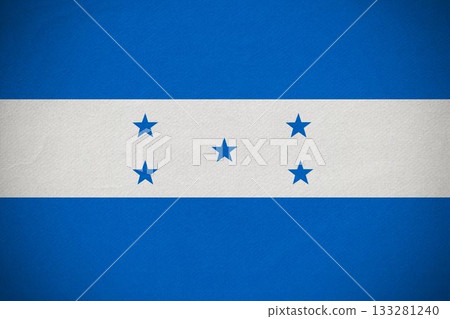 Flat design is showing Honduran flag with three stripes and five stars, transparent background 133281240