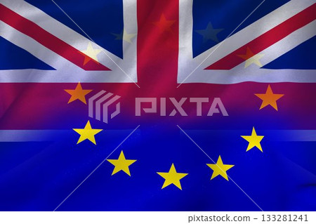 EU flag and Great britain flag 133281241