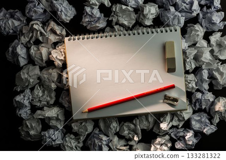 Paper notebook with pencil eraser and parer 133281322